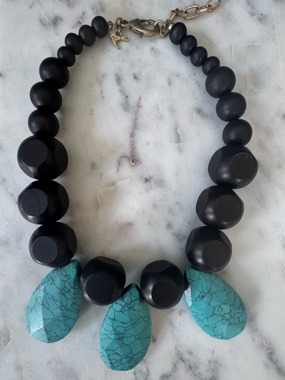 Towne & Reese Black Bead Necklace with Turquoise Teardrops